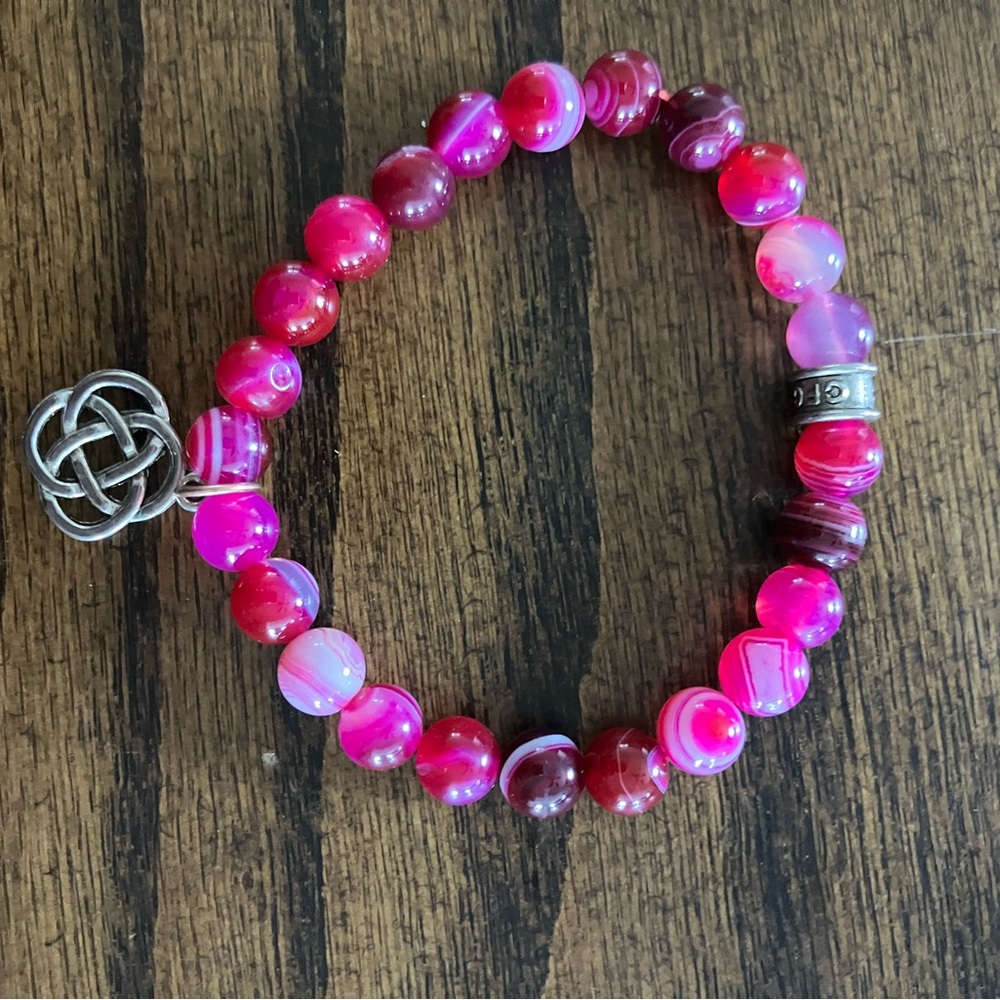 Chavez for Charity, Vibrant Pink and Red Beaded Bracelet with Silver Charm